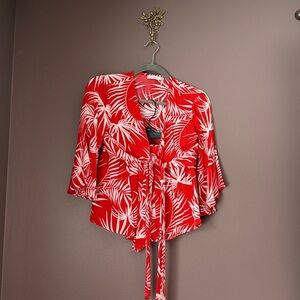 Orange and White Tropical Print Two-Piece Set